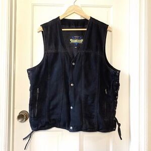 Vest Home Denim Biker Vest Mens XL Black Snap Button Conceal Carry Tactical Moto